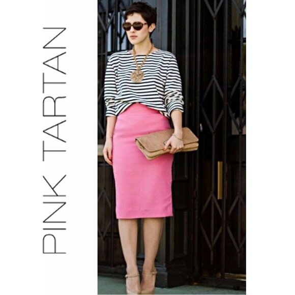 Pink Tartan Wool & Cashmere Pencil Skirt Pink Mid-Length Skirt Size 4 - Picture 1 of 16